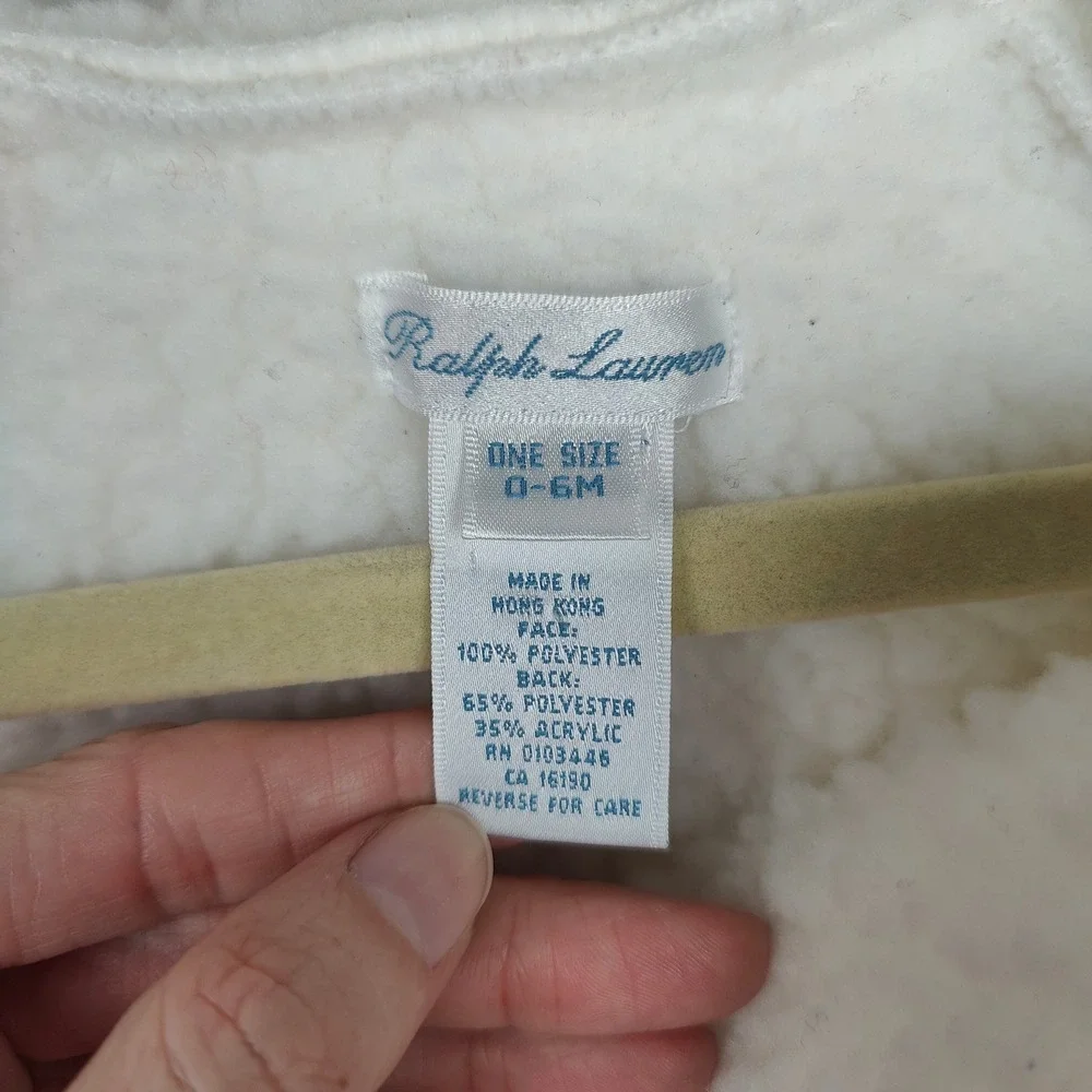 Ralph Lauren Fleece Bunting Suit Baby 0-6M Cream Sherpa‎ Lined Pram Snow Hooded